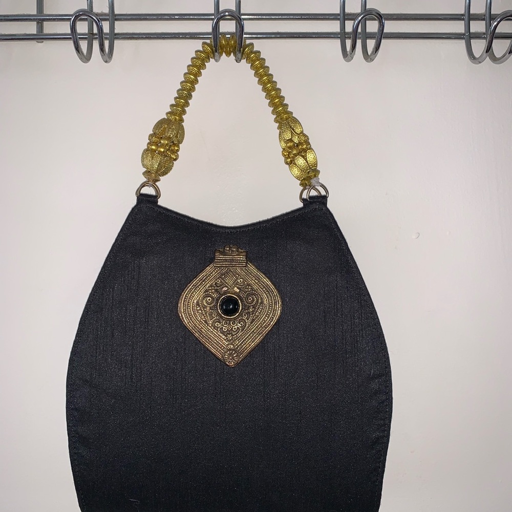 TONI Vintage Purse Black Cloth with Medallion - Picture 2 of 9